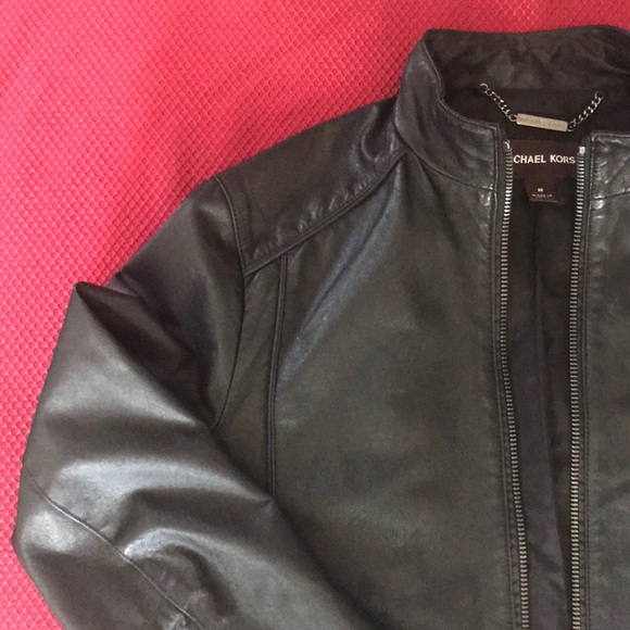 Michael Kors Leather Jacket Medium Black Excellent - Picture 3 of 8